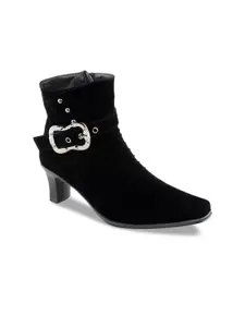 SHUZ TOUCH Women Black Solid Heeled Boots
