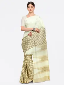 Saree mall Beige & Green Silk Blend Printed Saree
