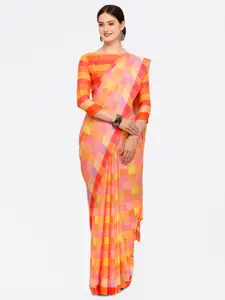 Saree mall Orange Silk Blend Checked Mangalagiri Saree