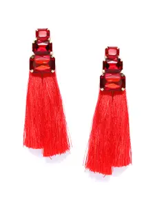 Jewels Galaxy Red Tasselled Contemporary Drop Earrings