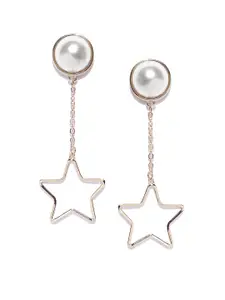 Jewels Galaxy Off-White Gold-Plated Geometric Drop Earrings