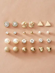 OOMPH Set of 12 Gold-Plated CZ-Stone-Studded Handcrafted Studs