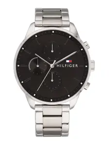 Tommy Hilfiger Men Black Dial & Steel Toned Stainless Steel Bracelet Style Straps Analogue Chronograph Watch