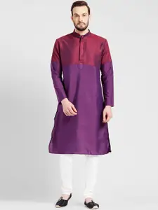 KISAH Men Purple & Maroon Self Design Kurta with Churidar