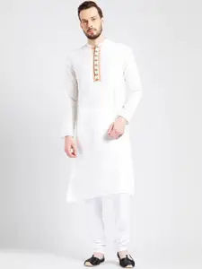 KISAH Men White Self Design Kurta with Churidar