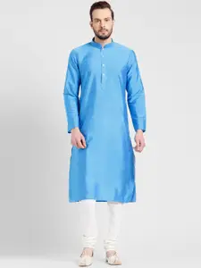 KISAH Men Blue & White Solid Kurta with Churidar