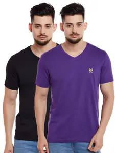 MACK JONNEY Men Pack of 2 Solid V-Neck T-shirts