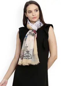 FabSeasons Women Off-White & Peach Coloured Printed Scarf