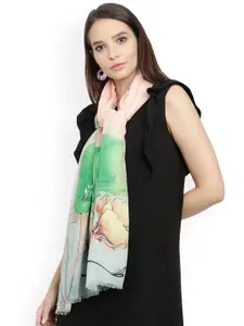 FabSeasons Peach-Coloured & Green Printed Scarf