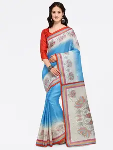 Saree mall Blue & Beige Art Silk Printed Bhagalpuri Saree
