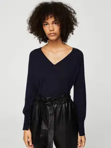 MANGO Women Navy Blue Solid Pullover