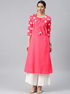 Vishudh Women Pink Solid Straight Kurta