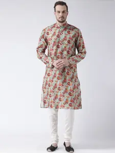 KISAH Men Blue & Maroon Printed Straight Kurta