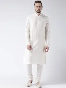KISAH Men Cream-Coloured Solid Straight Kurta