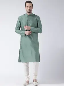 KISAH Men Green Solid Straight Kurta
