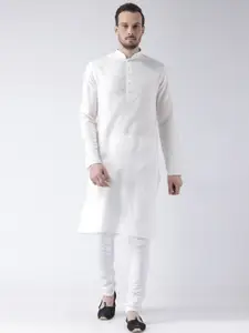 KISAH Men White Woven Design Straight Kurta