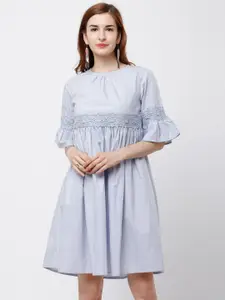 Tokyo Talkies Women Blue Self Design Fit and Flare Dress