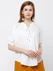 Tokyo Talkies Women Off-White Solid Boxy Top