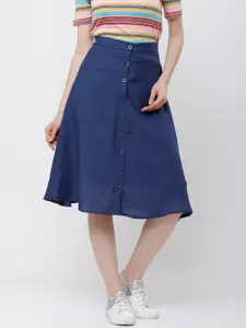 Tokyo Talkies Women Navy Blue Solid A-Line Skirt