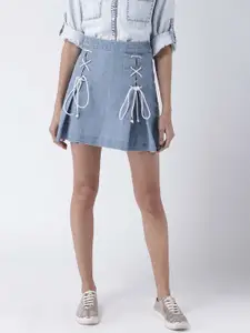 STREET 9 Women Blue Solid A-Line Denim Mini Skirt