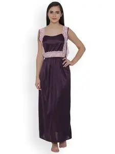 Clovia Purple & Pink Printed Nightdress NS0564G15O