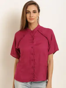 Marie Claire Women Magenta Regular Fit Solid Casual Shirt
