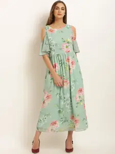RARE Women Green Printed Fit and Flare Dress