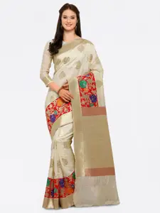 Saree mall Cream-Coloured Silk Blend Woven Design Banarasi Saree