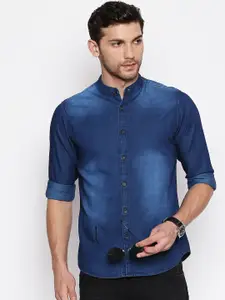 Dennis Lingo Men Blue Slim Fit Faded Casual Shirt