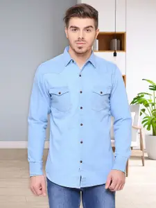 Southbay Men Blue Contemporary Slim Fit Solid Denim Casual Shirt