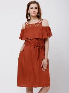Tokyo Talkies Women Rust Red Solid Fit and Flare Dress