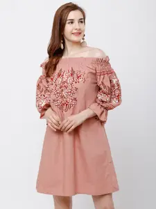Tokyo Talkies Women Pink Embroidered A-Line Dress