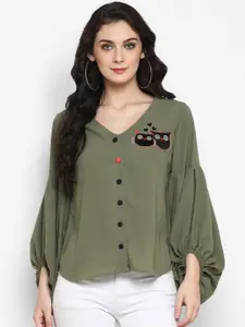 Zima Leto Women Olive Green Solid Shirt Style Top