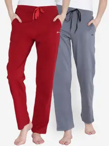 Claura Women Pack of 2 Maroon & Grey Lounge Pants Lower-11-maroon-grey