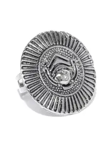 Zaveri Pearls Women Oxidised Silver-Plated Textured Adjustable Ring