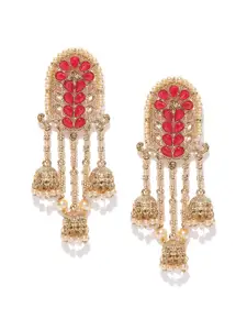 Zaveri Pearls Pink & Cream-Coloured Gold-Plated Classic Jhumkas