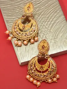 Zaveri Pearls Cream-Coloured Gold-Plated Crescent Shaped Chandbalis