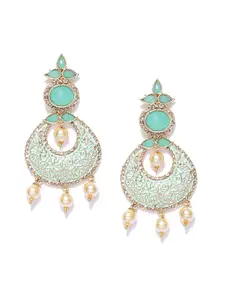 Zaveri Pearls Green & Off-White Gold-Pated Crescent Shaped Chandbalis