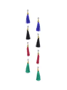 Zaveri Pearls Set of 4 Gold-Plated Stone-Studded Tasseled Drop Earrings