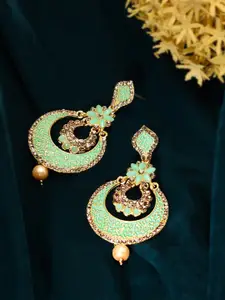 Zaveri Pearls Blue Gold-Plated Crescent Shaped Chandbalis