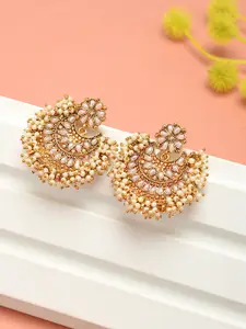 Zaveri Pearls Off-White Antique Gold-Plated Crescent Shaped Chandbalis