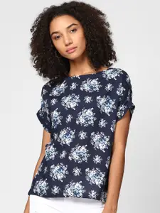 Harpa Women Navy Blue Printed A-Line Top
