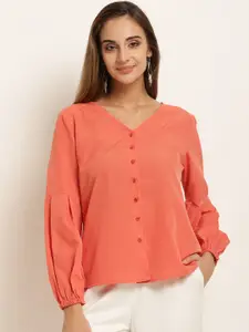 RARE Women Orange Regular Fit Solid Casual Shirt
