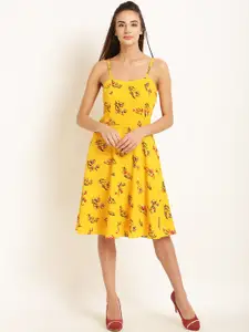 RARE Women Yellow Printed Fit and Flare Dress