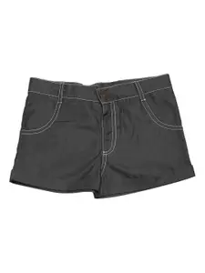 Nino Bambino Girls Grey Organic Cotton Solid Regular Fit Denim Shorts