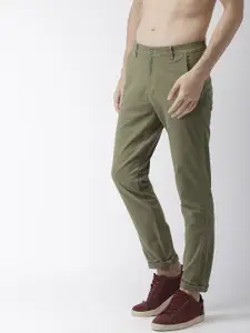 HIGHLANDER Men Olive Green Slim Fit Solid Regular Trousers