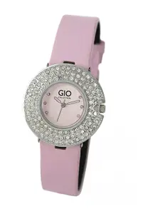 GIO COLLECTION Women Silver-Toned & Pink Analogue Embellished Watch