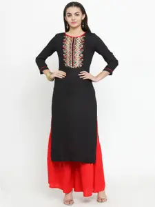 Kvsfab Black & Red Cotton Blend Unstitched Dress Material