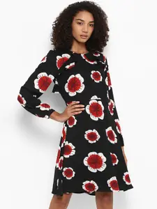 Harpa Women Black Printed Fit and Flare Dress