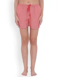Clovia Clovia Women Coral Pink Checked Lounge Shorts LB0128P22